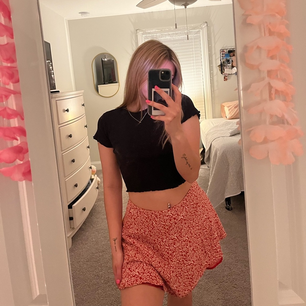 Red floral skirt